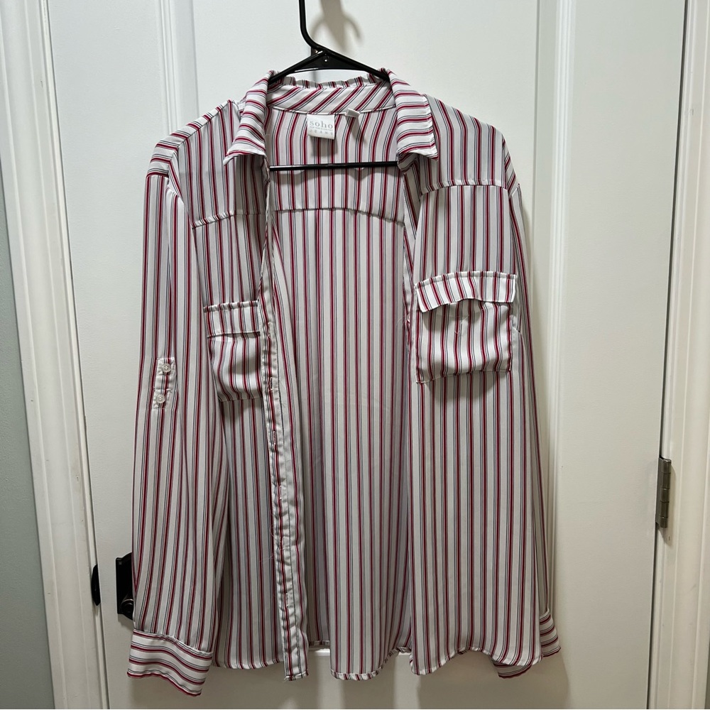 Red and White Striped Button Up Shirt Size XL